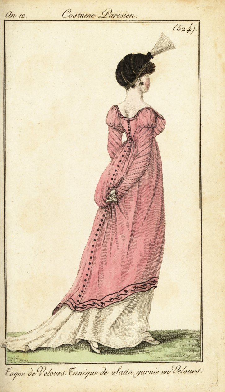 Saten tunik elbise ve kadife tokalı kadın, Paris by Pierre Charles Baquoy