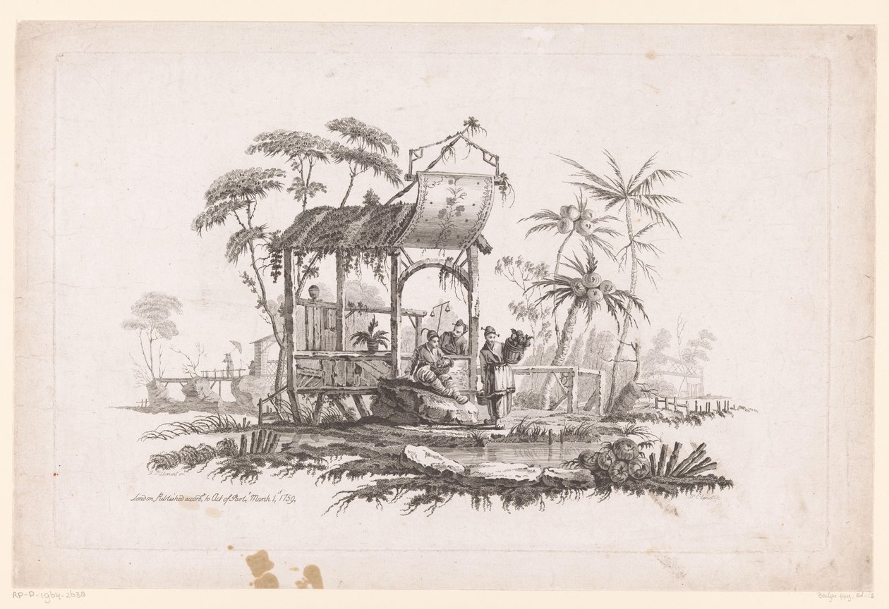 Bankada sepetleri olan rakamlar Manzaralarda Çin tarzı sahneler (dizi başlığı) by Pierre Charles Canot