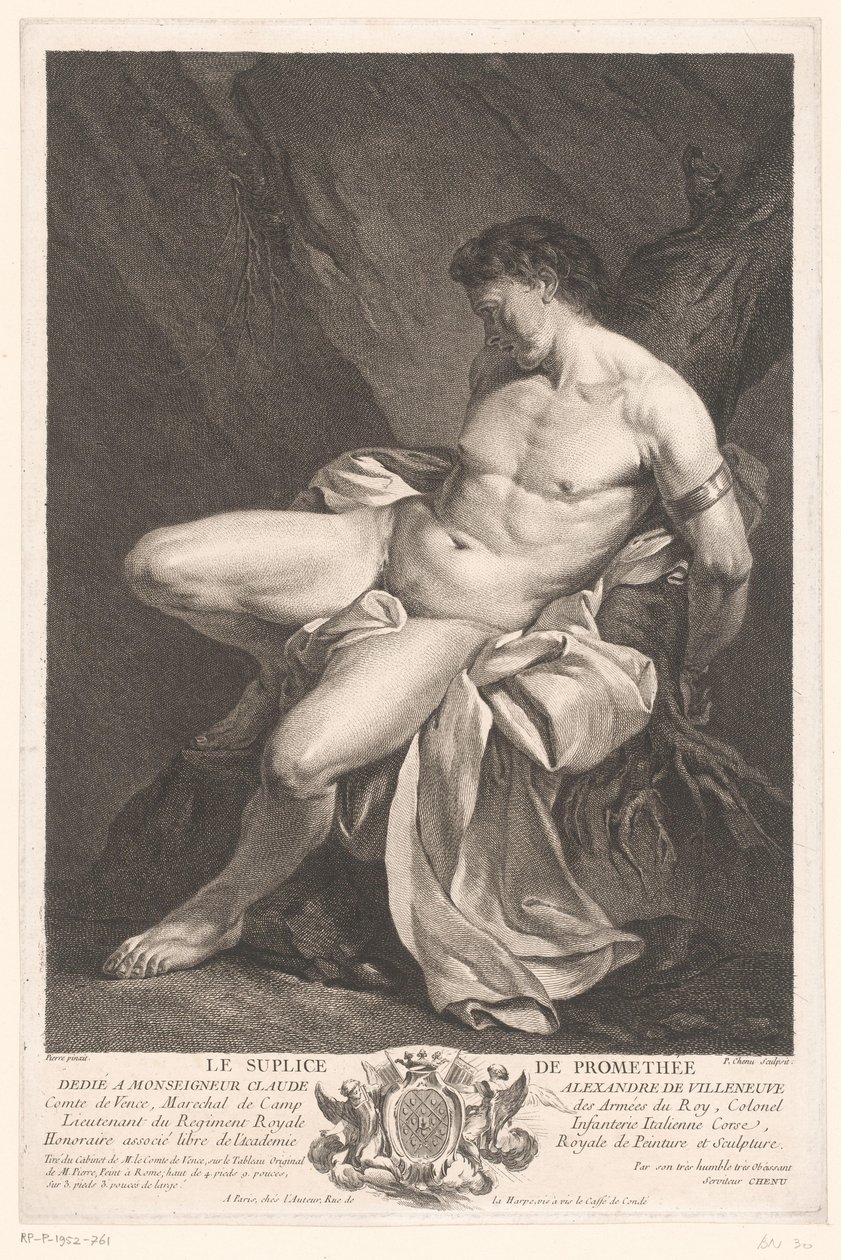 Prometheus zincirlenmiş Le supplice de Promethée (nesne üzerindeki başlık) by Pierre Chenu