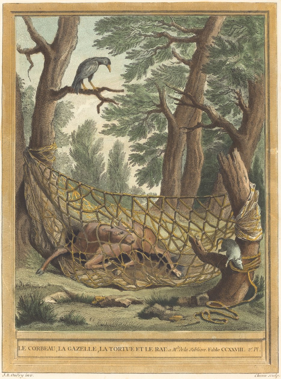 Karga, Ceylan, Kaplumbağa ve Sıçan by Pierre Chenu after Jean Baptiste Oudry