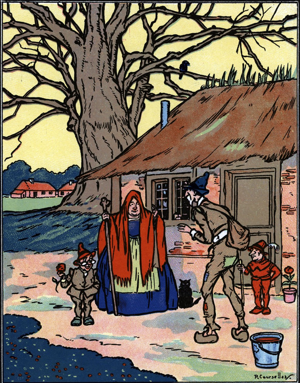 François Rabelais'in “Gargantua”sından Pierre Couselles'in (1938'de öldü) eski bir cadıyla tanışan Picrochole'un kaçışı by Pierre Courselles