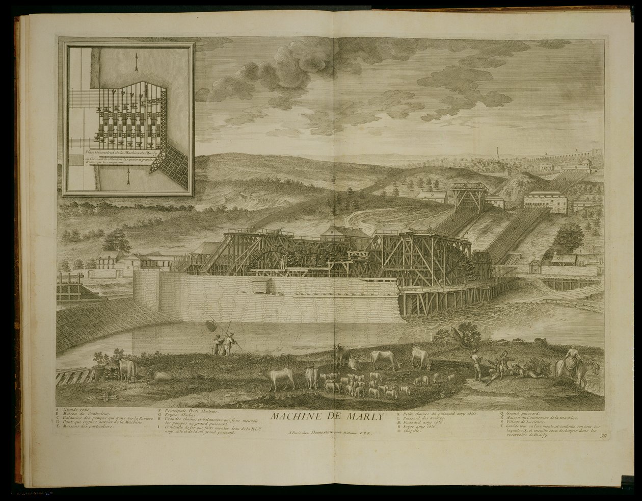 Marly'deki Makine, 1724'ten sonra yayınlanan 'Les Plans, Profiles et Elevations des Ville et Chateau de Versailles'den by Pierre Denis Martin