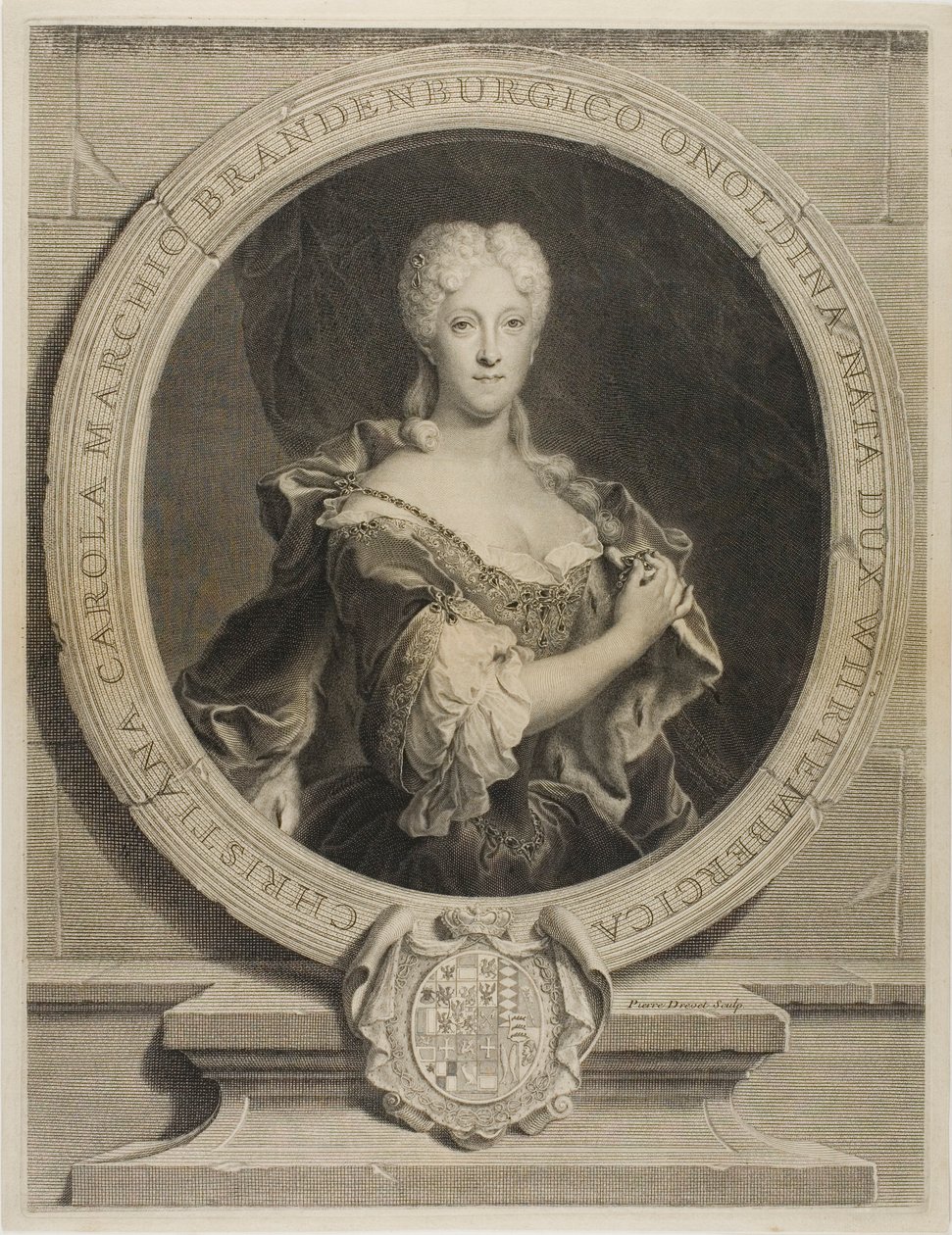 Brandenbourg-Onoltzbach Uçbeyi Christine-Caroline'nin portresi, Guillaume-Frédéric of Würtemburg'un karısı, 1694-1723 by Pierre Drevet