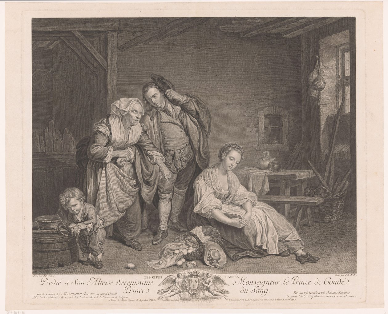 Kırık yumurta sepeti yanında genç kadın Les oeufs cassés (nesne üzerindeki başlık) by Pierre Etienne Moitte