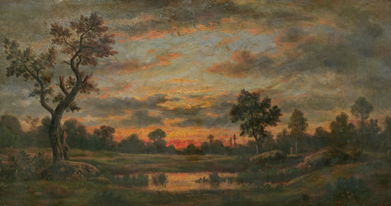 Gün batımında manzara by Pierre Etienne Theodore Rousseau