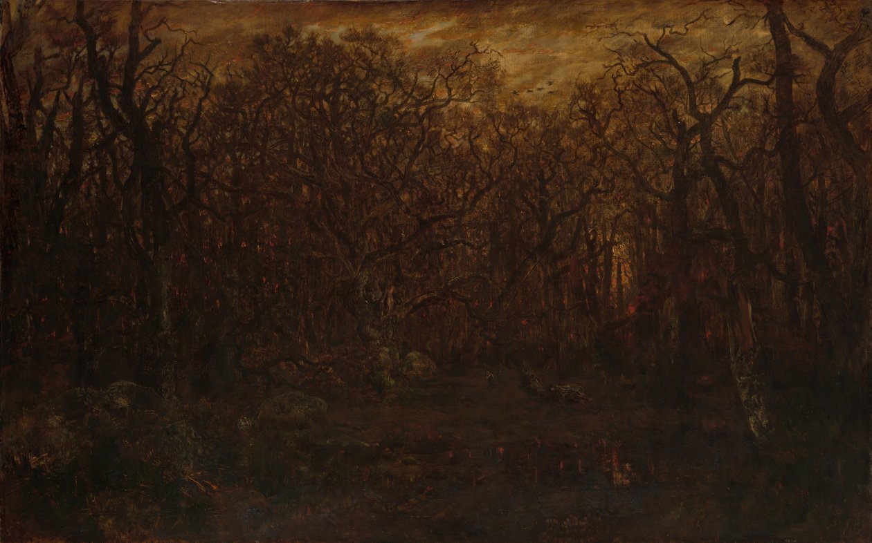 Kışın Gün Batımında Orman, ca. 1846-67. by Pierre Etienne Theodore Rousseau