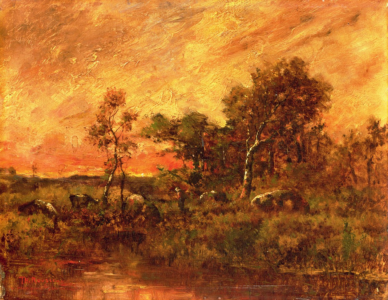 Dal Toplayıcı ile Ormanlık Manzara, 19. yüzyıl by Pierre Etienne Theodore Rousseau