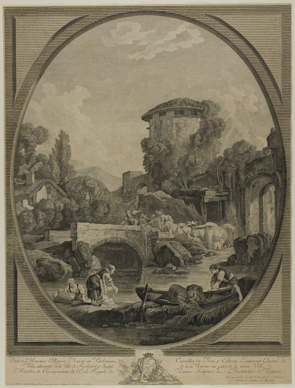 Köprü ve Dovecote ile Manzara by Pierre Francois Laurent