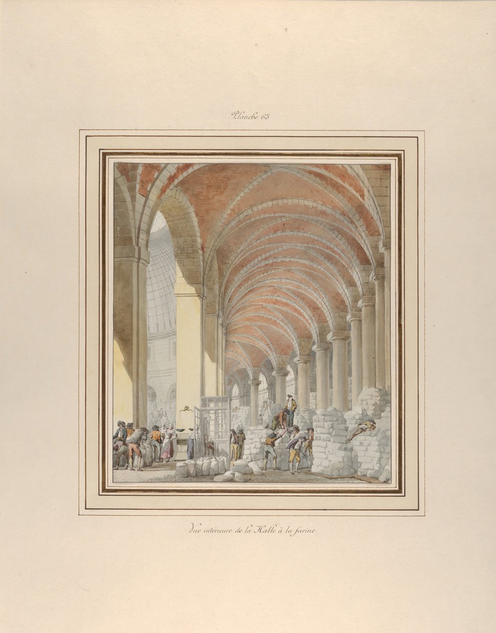 Halle aux Bles, İç Görünüm, yak. 1810. by Pierre Francois Leonard Fontaine