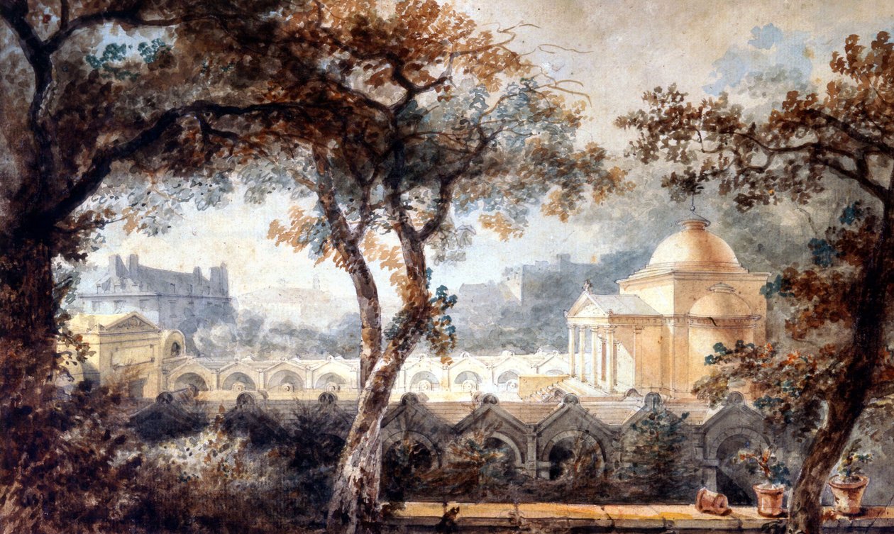 Louis XVI'nın Paris'teki kefaret kilisesi. sulu boya, 1830 dolayları by Pierre Francois Leonard Fontaine