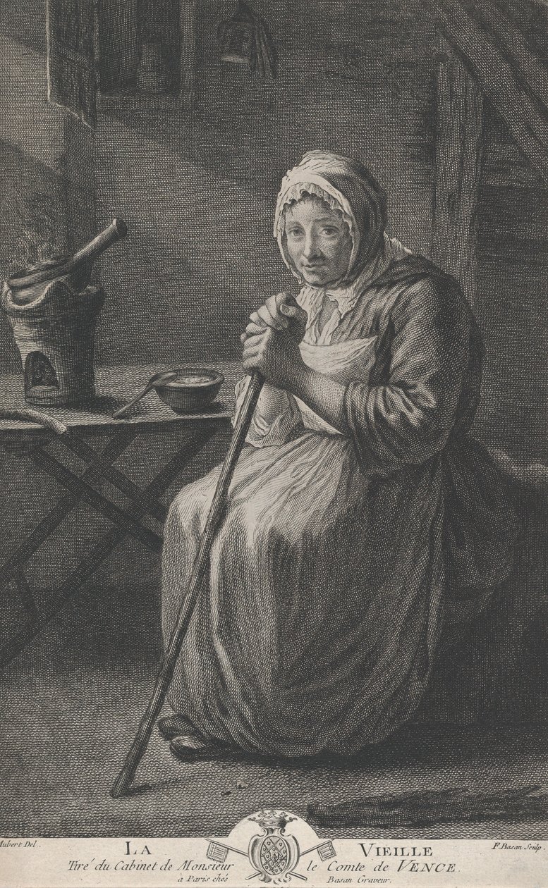 Vence Kontunun Ofisinden Yaşlı Kadın, 1782-97. by Pierre François Basan
