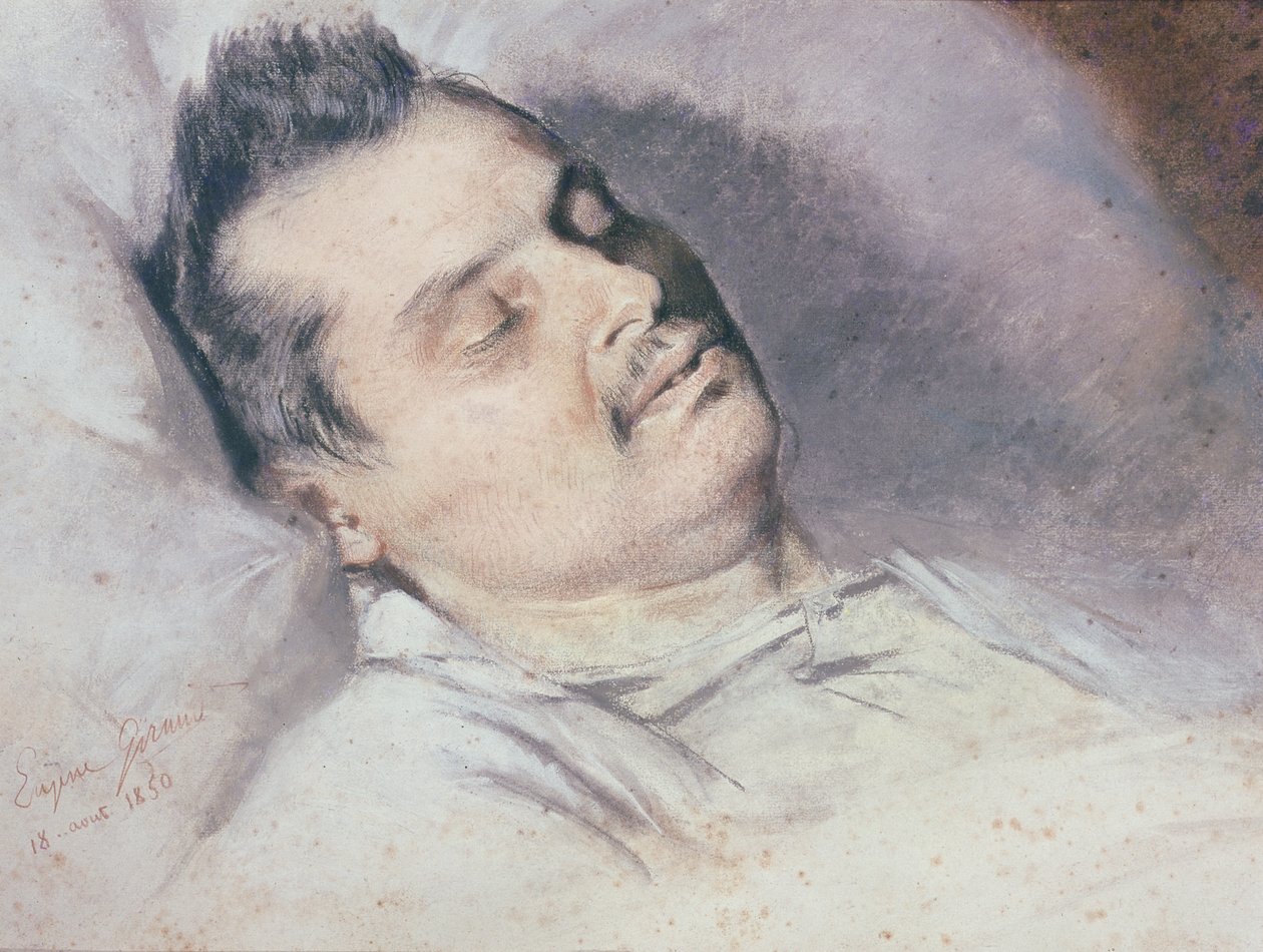 Honore de Balzac (1799-1850) Ölüm döşeğinde, 15 Ağustos 1850 (kağıt üzerinde pastel ve tebeşir) by Pierre François Eugène Giraud