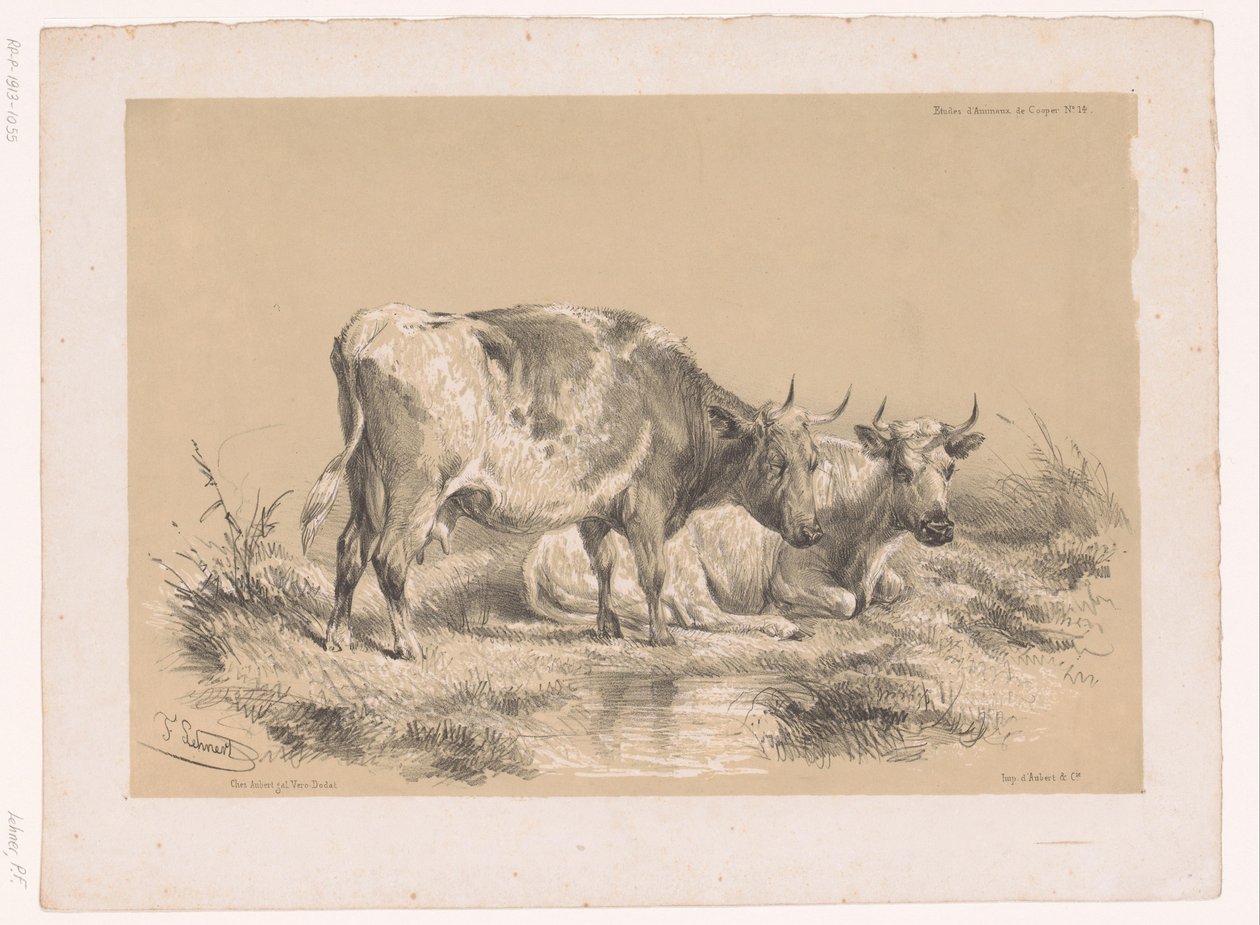 İki inek çalışması Cooper tarafından yapılan hayvan çalışmaları (seri başlığı) Études d'Animaux de Cooper (nesne üzerine seri başlığı) by Pierre Frédéric Lehnert