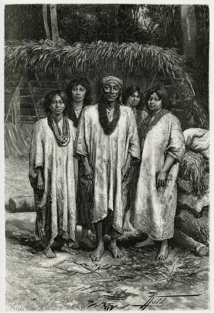 Şef Lacandon ve Lacandon türleri, Chiapas (Meksika) ormanlarında yaşayan Maya halkı. Arkeolog ve fotoğraf sanatçısı Desire Charnay (1828-1915) tarafından 1882