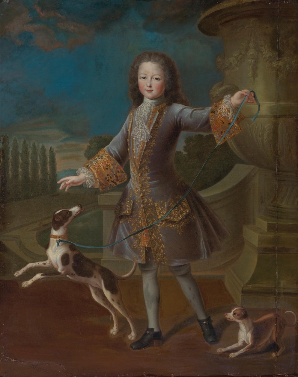 Fransa Kralı XV. Louis (1710-1774) İki Köpekli (tuval üzerine yağlı boya) by Pierre Gobert