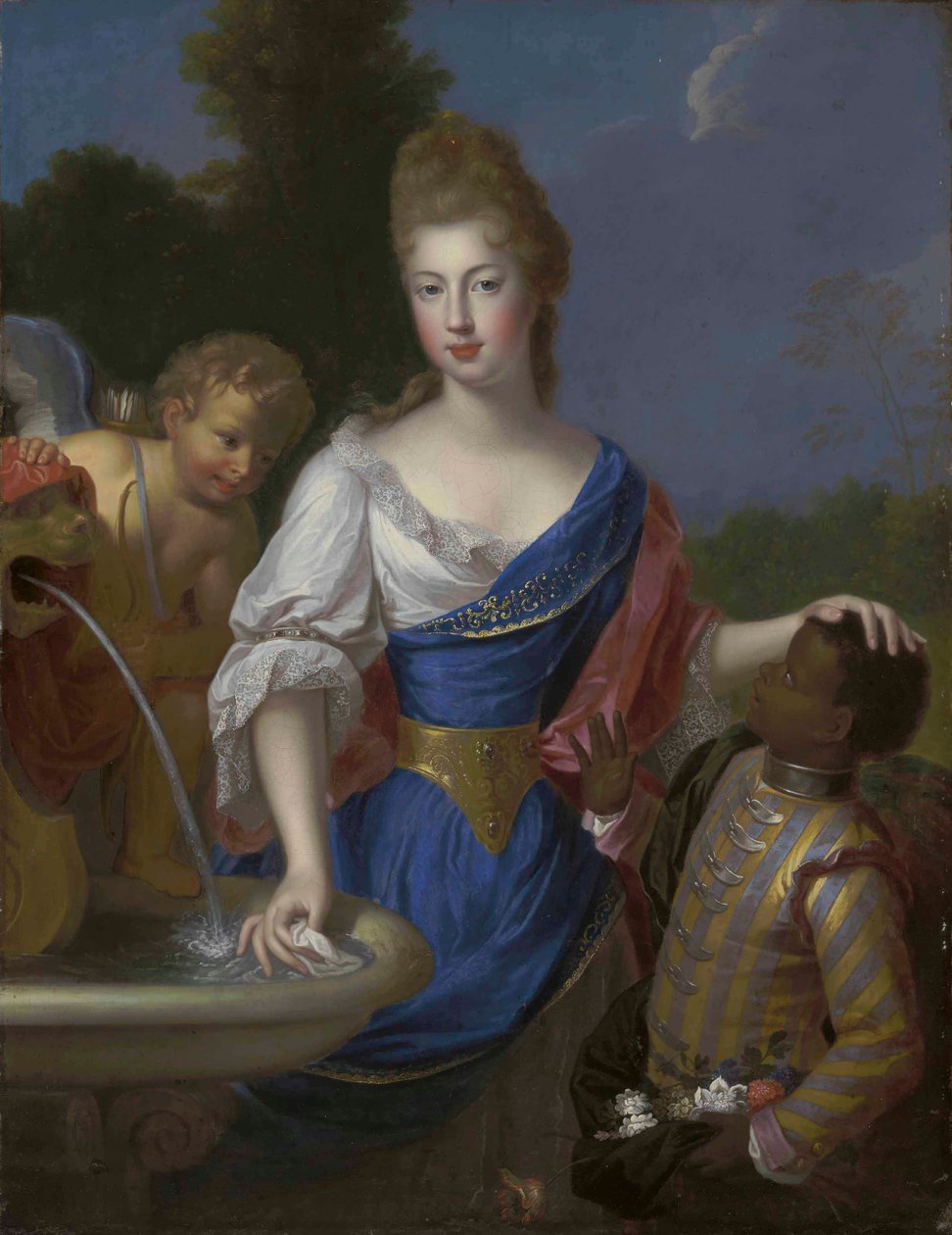 Geleneksel olarak Duras Düşesi Louise Bernardine de Durfort olarak tanımlanan, dörtte üç uzunlukta bir bayanın portresi by Pierre Gobert