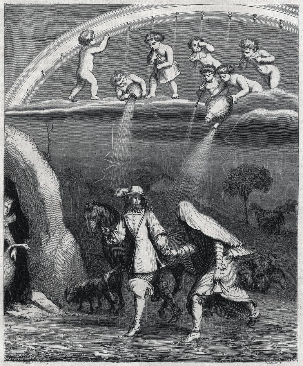 Enee ve Didon ormandaki yağmura şaşırır. Paul Scarron (1610-1660), “L