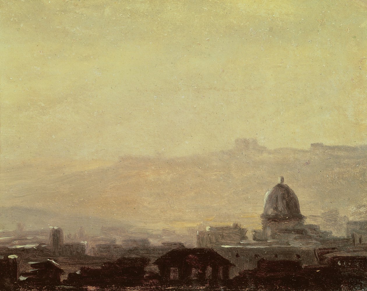Kubbenin Hakim Olduğu Evler, Roma (kart üzerine monte edilmiş kağıt üzerine yağlı boya) by Pierre Henri de Valenciennes