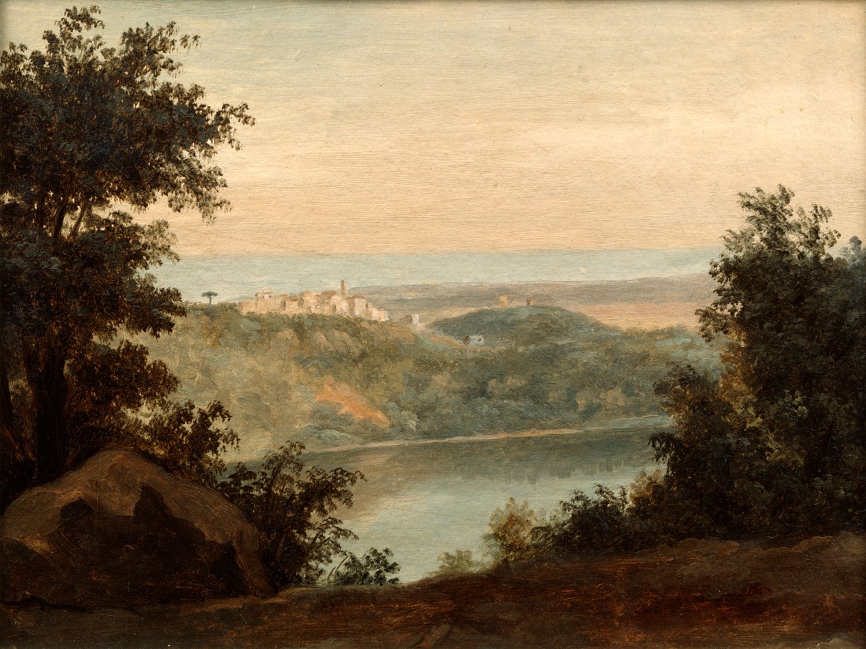 Nemi Gölü, arka planda Genzano şehri, 18. yüzyılın sonlarında 19. yüzyılın sonlarında by Pierre Henri de Valenciennes