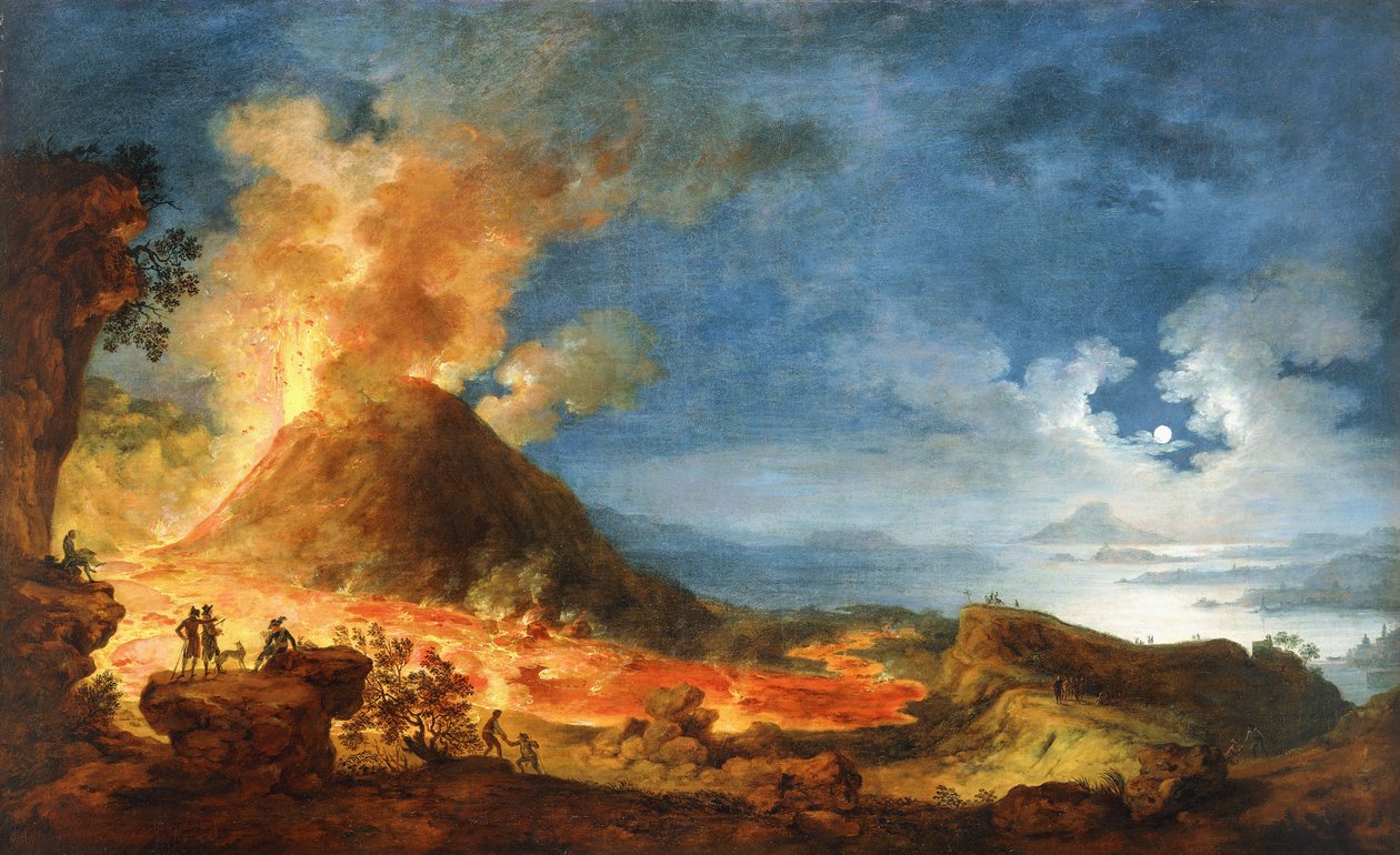 Ön Planda Geziciler Olan Vezüv Patlıyor, by Pierre Jacques Volaire