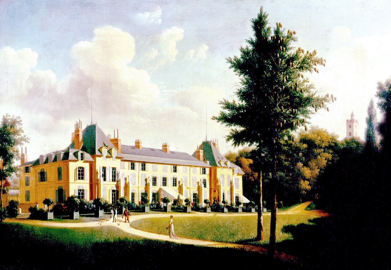 Chateau de Malmaison'un görünümü (parkta cephe), 18. yüzyılın sonu ve 19. yüzyılın başı (resim) by Pierre Joseph Petit