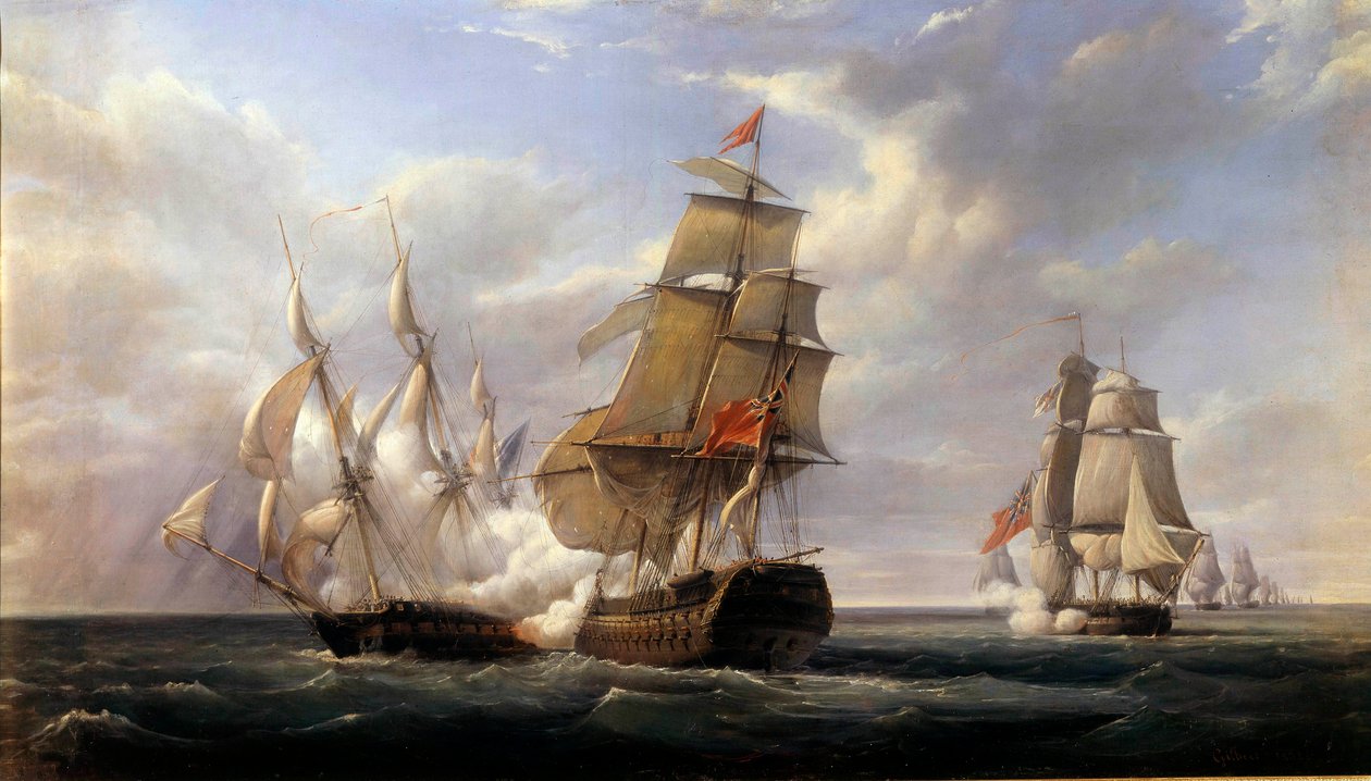 Fransız fırkateyni La Canonniere Savaşı”” İngiliz gemisine karşı “Le Tremendous”” le 21/04/1806”” Resim Pierre Gilbert (1783-1860) 1832 Sun. 0,93x1,71 m by Pierre Julien Gilbert