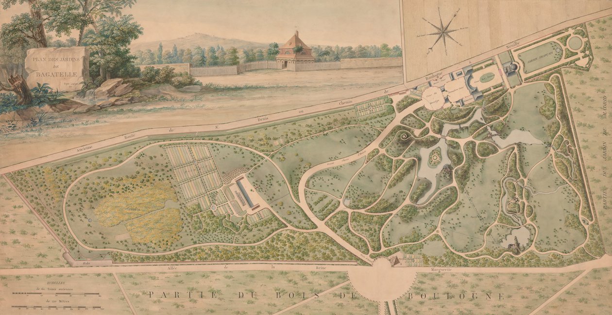 Château de Bagatelle Bahçesi, 1817. by Pierre Lapie