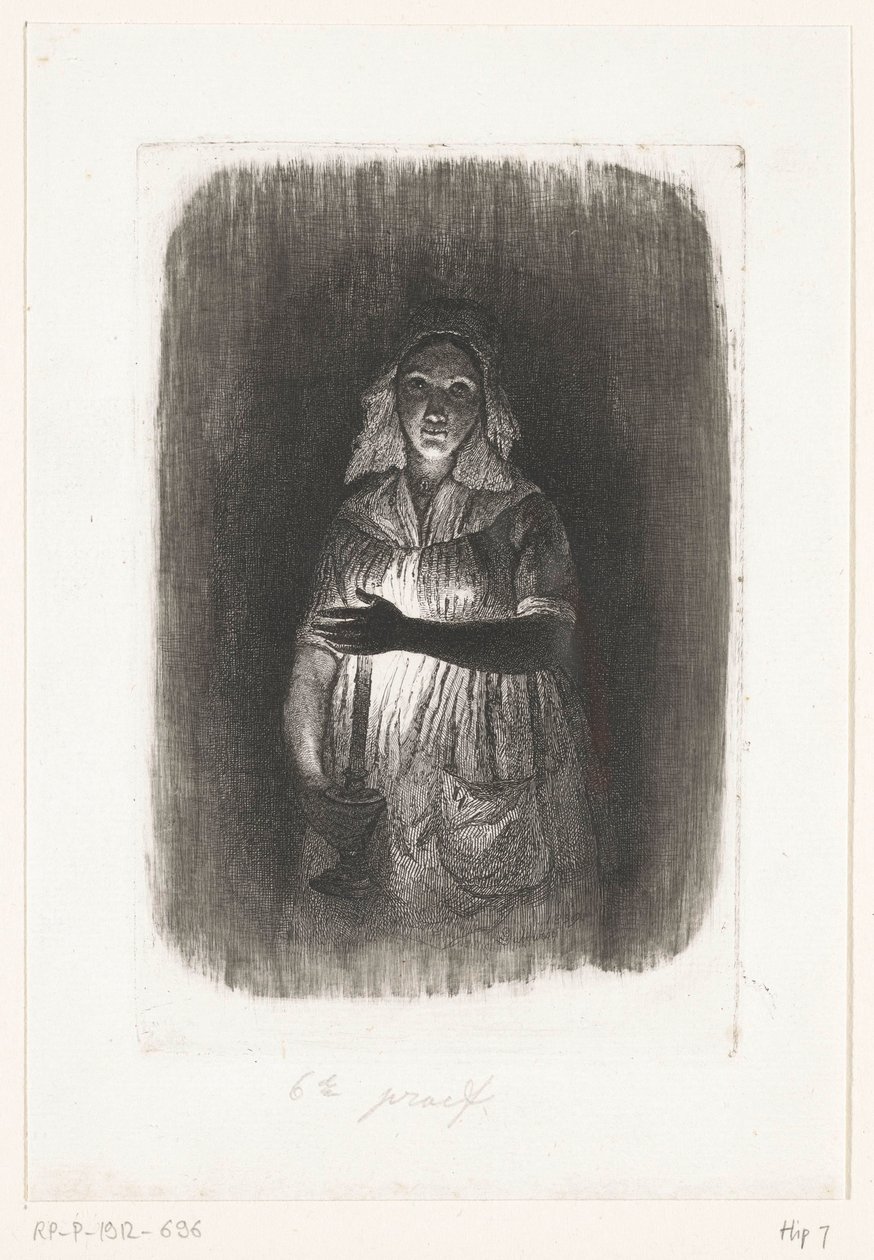 Yanan mum ile hizmetçi Beş gravür kanıtı (seri başlığı) by Pierre Louis Dubourcq