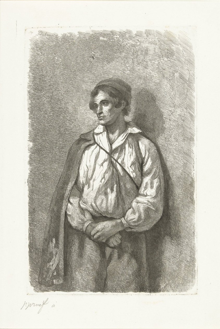 Şapkalı ve pelerinli bilinmeyen bir genç adamın portresi by Pierre Louis Dubourcq