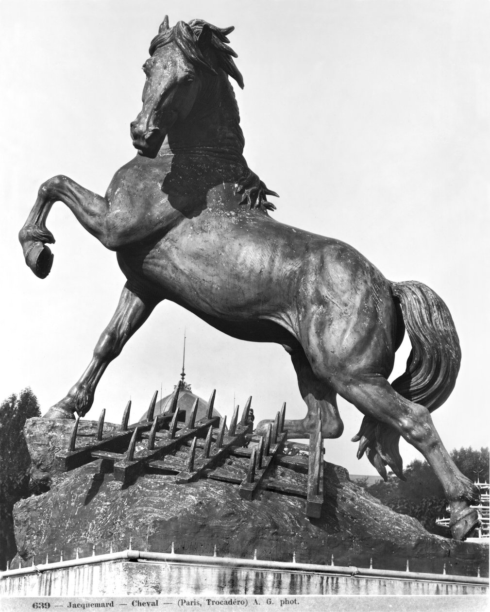 Horse with a harrow, in front of the first Palace of Trocadero constructed for the Universal Exhibition in 1878, 1878 (bronze)  by Pierre Louis Rouillard