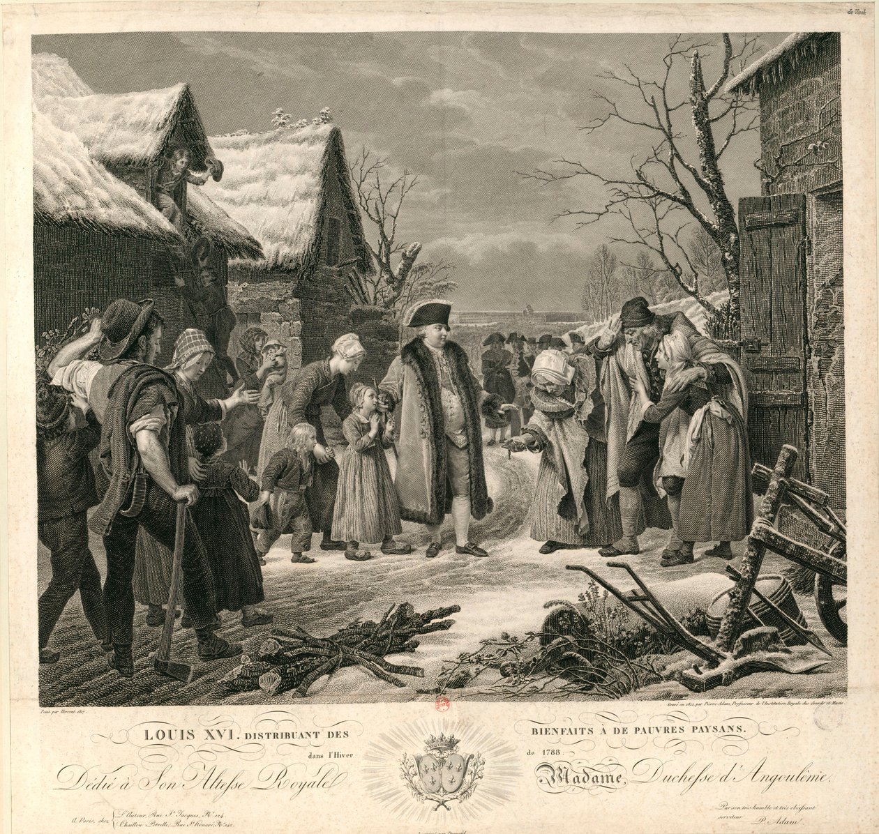 Louis XVI, 1788 Kışında Yoksul Köylülere Sadaka Dağıtıyor, c. 1817. by Pierre Michel Adam