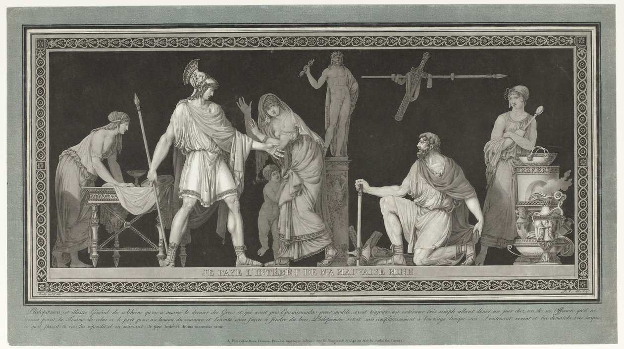 Memur verontschuldigd zich tegenover Philopoemen Kötü bakışlarımın faizini ödüyorum. (nesne üzerindeki başlık) by Pierre Michel Alix