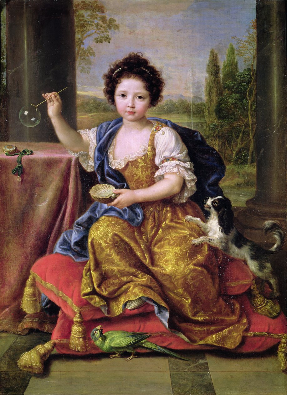 Marie-Anne de Bourbon (1666-1739) Matmazel de Blois, Sabun Köpüğü Üfleme (tuval üzerine yağlı boya) by Pierre Mignard