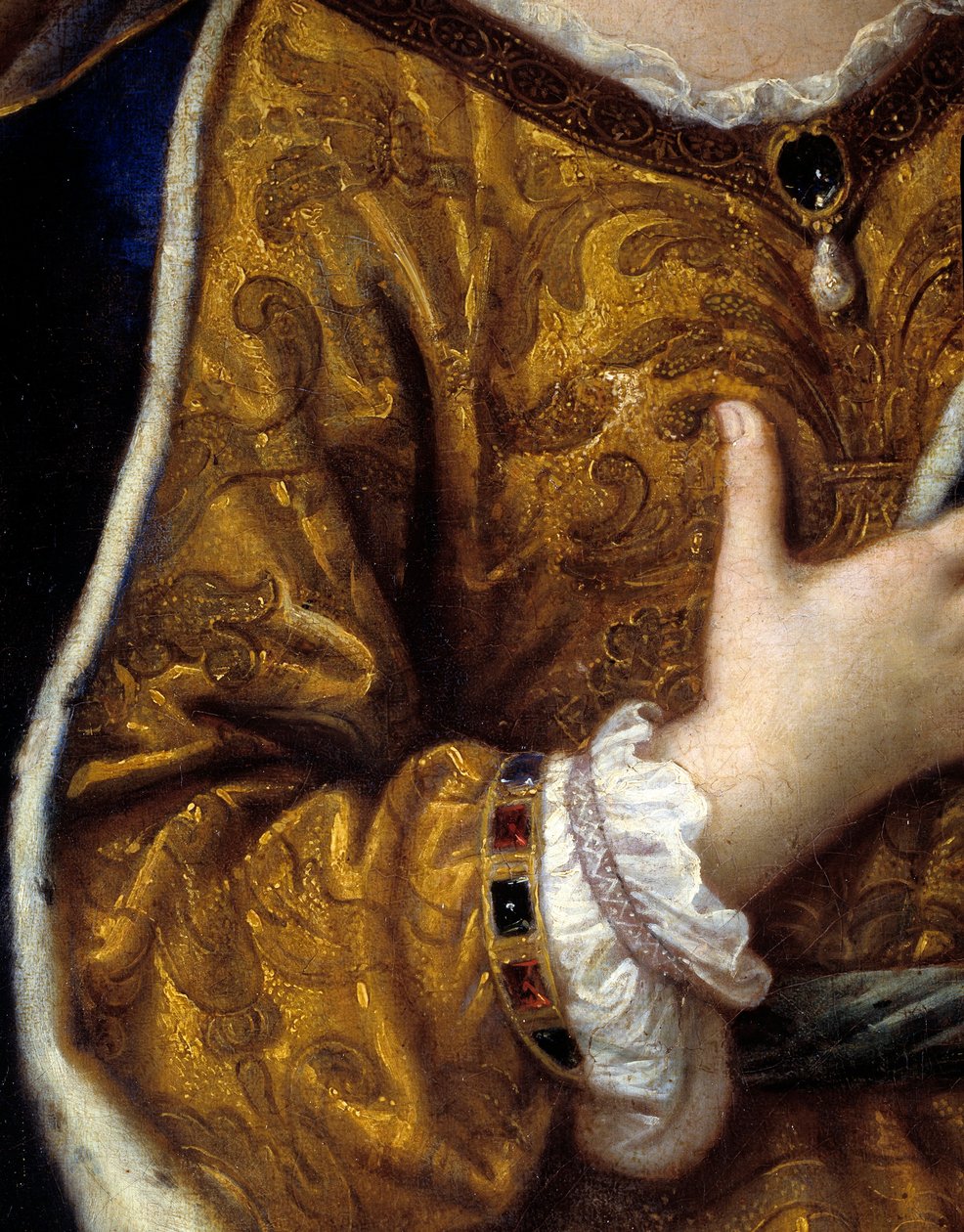 Francoise d'Aubigne'nin portresi, Marquise de Maintenon (1635 - 1719), Louis XIV'in metresi. Elbise detayı. Pierre Mignard'ın (1612-1695) tablosu by Pierre Mignard