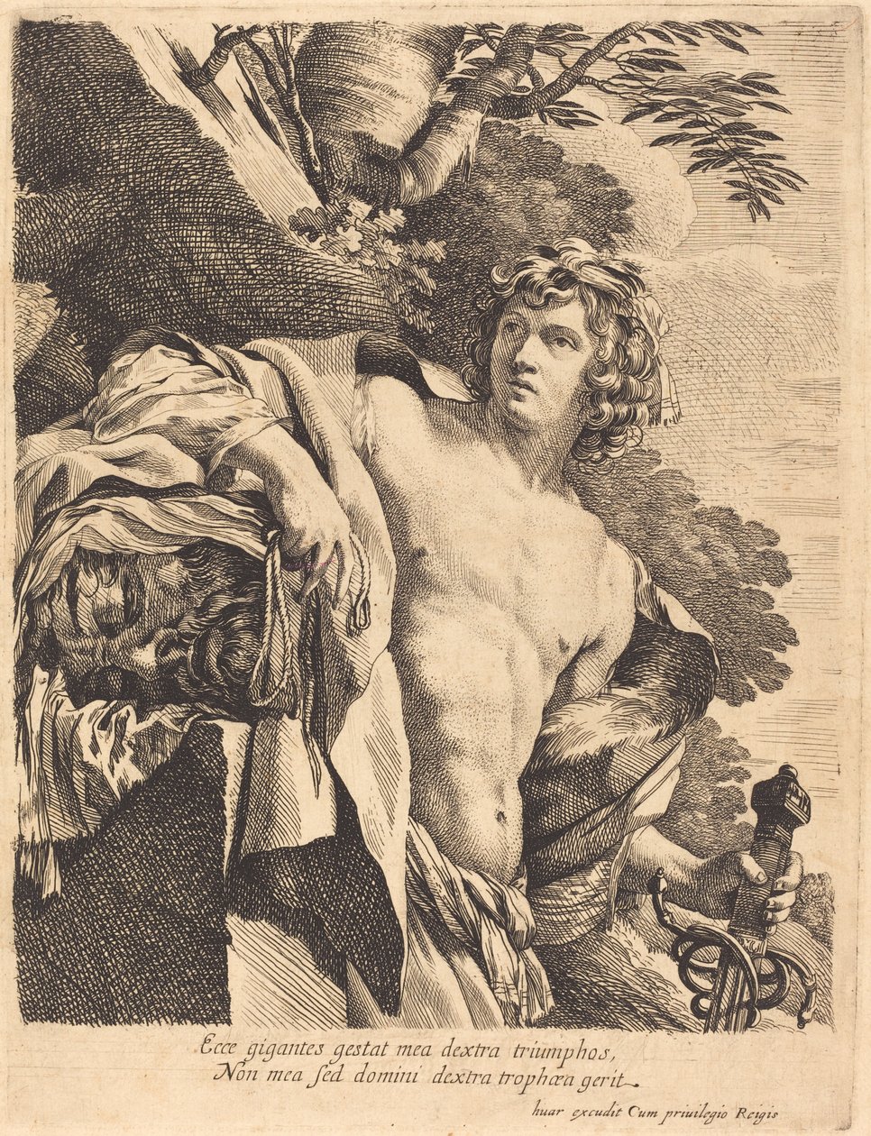 Goliath Başkanı ile David by Pierre Mignard I after Simon Vouet