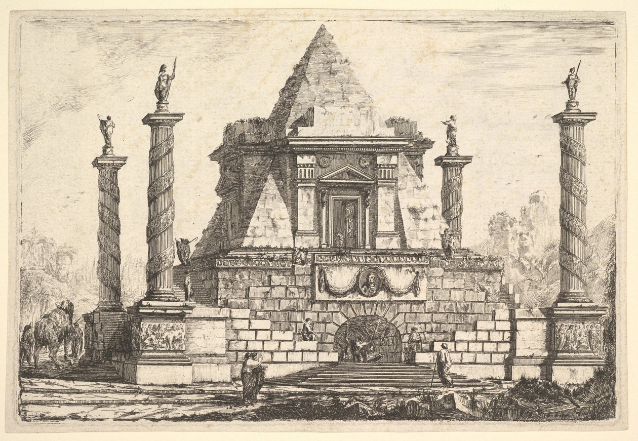 Deve ve Figürlerle Hayali Mimari, Della Bella'dan Sonra, 18. Yüzyıl. by Pierre Moreau