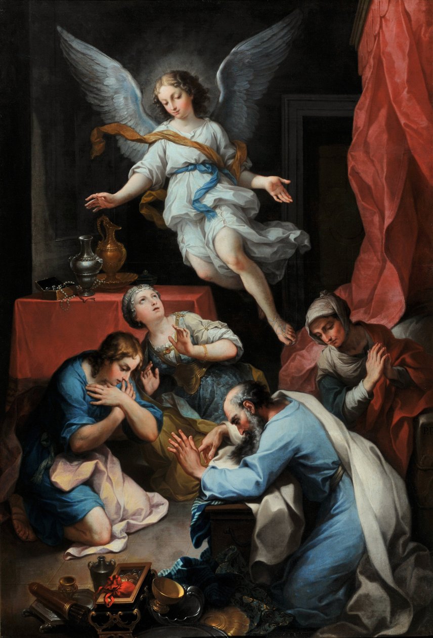 Angel Raphael kendini tanıttı ve havaya yükseldi (tuval üzerine yağlı boya) by Pierre Parrocel