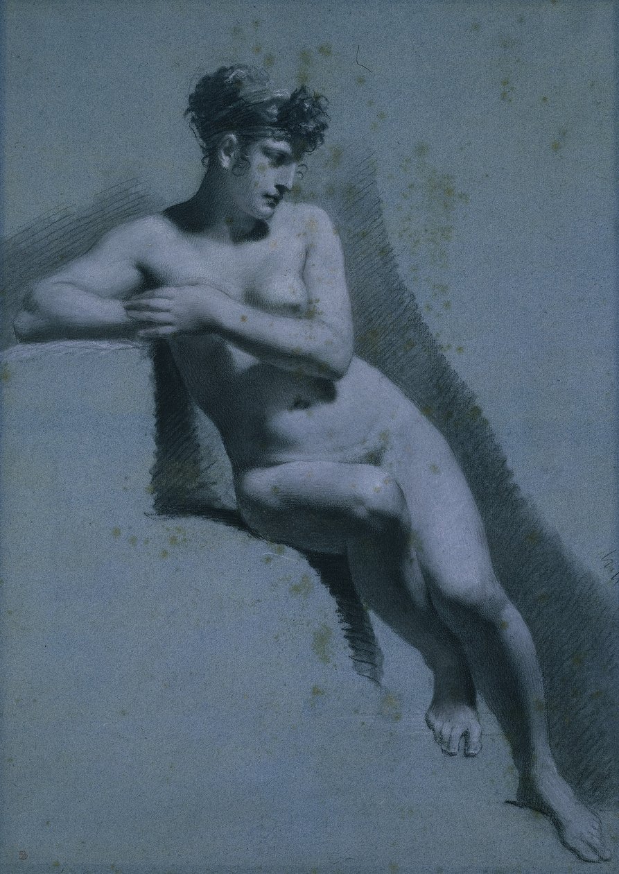 Oturmuş Sağa Bakarak Çıplak Bir Kadının Çalışması (rekto) by Pierre Paul Prud