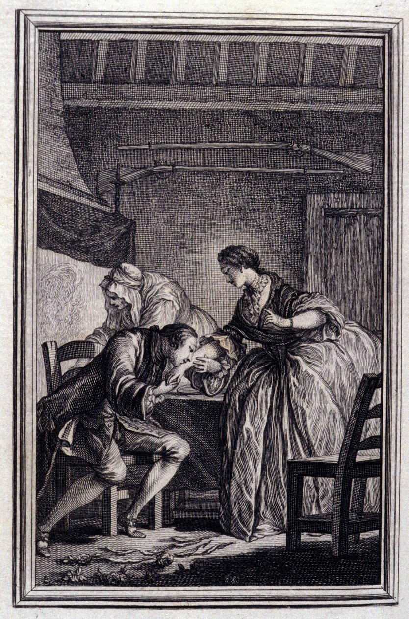 Şahin - Jean La Fontaine'in “” Masallar ve ayette haberler ””de. 1776. PP Choffard'ın çizimi. by Pierre Philippe Choffard