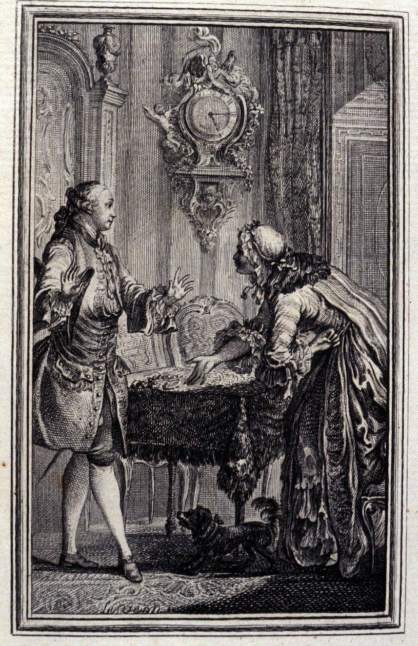 Le Gascon - Jean La Fontaine tarafından “” Masallar ve ayette haberler ””de cezalandırıldı. 1776. P.P. Choffard