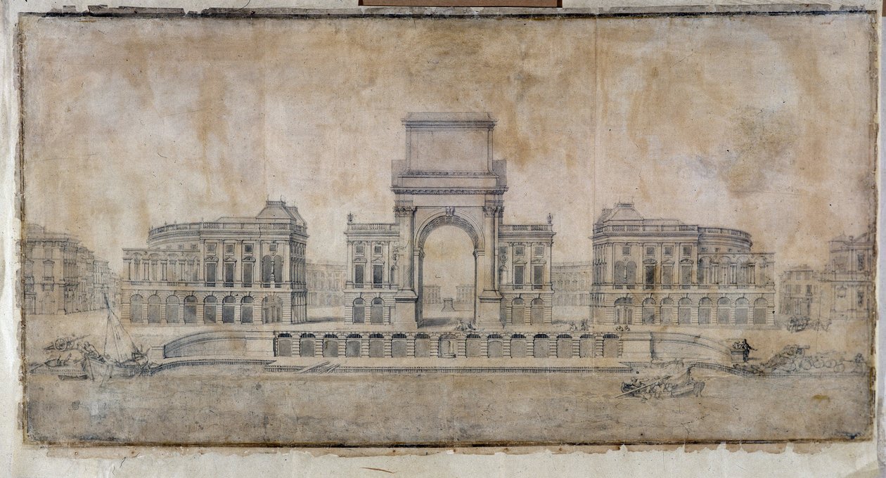 Mimarlık: “Marsilya için Place Royale Projesi, şehre bakış açısı” 1686 (çizim) by Pierre Puget