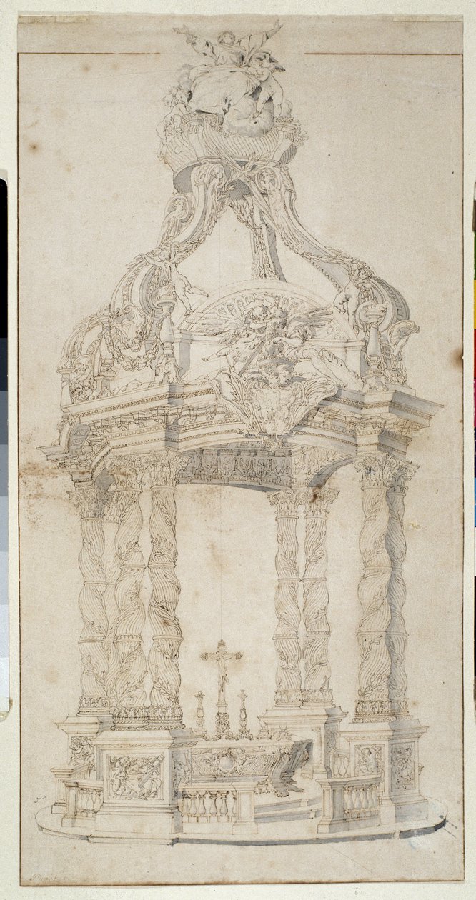 Mimarlık: “Altar ve badalquin projesi” (çizim) by Pierre Puget