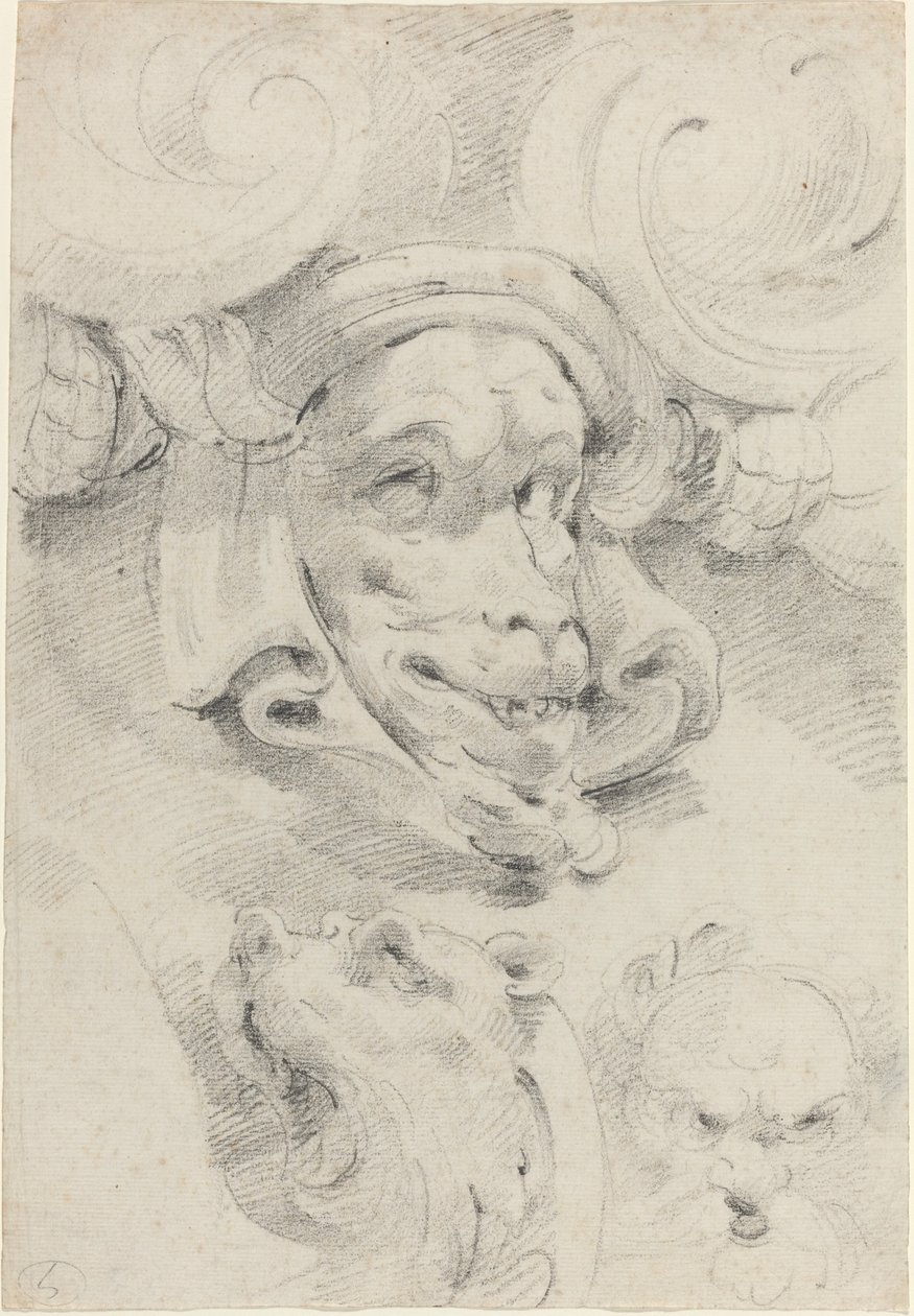Grotesk Maskeli Süs Eskizleri by Pierre Puget