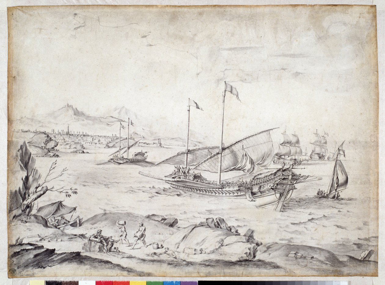 Marsilya limanındaki gemiler (çizim) by Pierre Puget