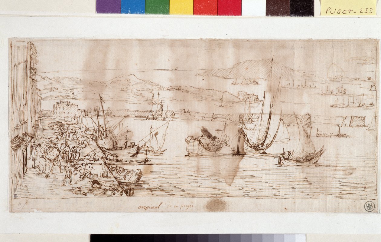 Toulon limanı ve limanı (kağıt ve kalem üzerine mürekkep) by Pierre Puget