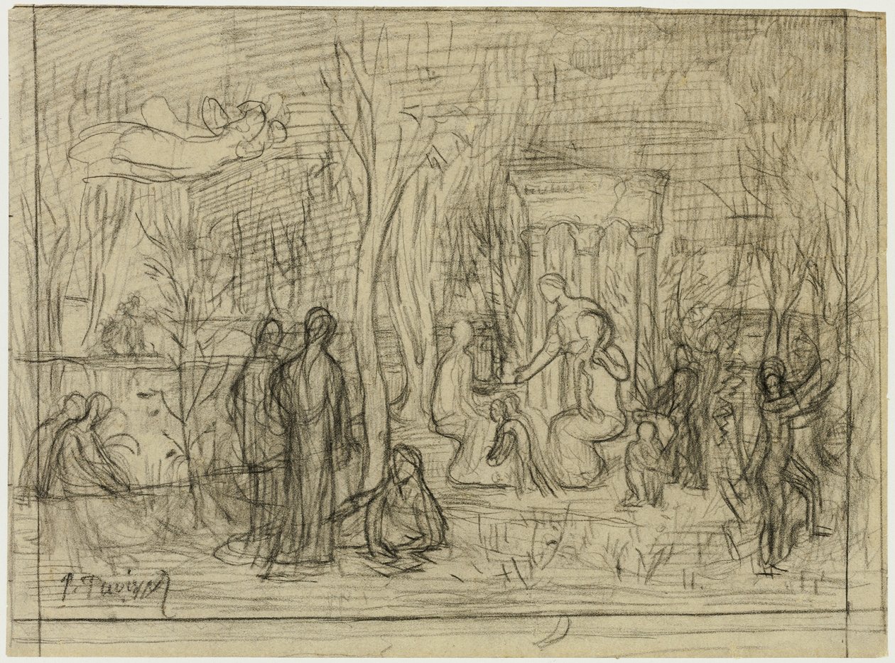 Sanatın ve İlham Perilerinin Sevgilisi Kutsal Koru için kompozisyon çalışması by Pierre Puvis de Chavannes