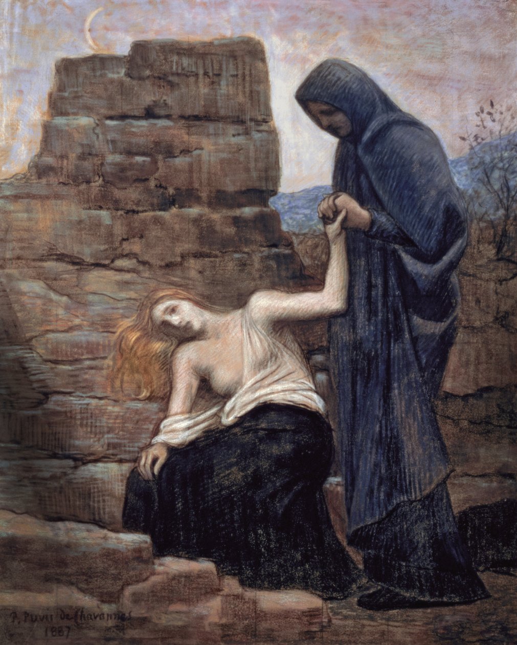 Yazık, 1887 (kağıt üzerinde pastel) by Pierre Puvis de Chavannes