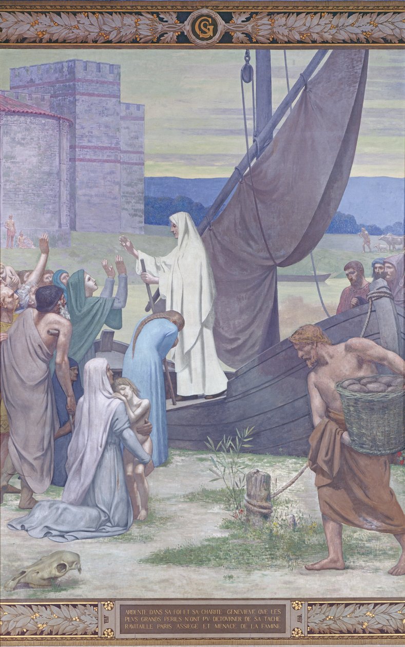 St. Genevieve Kuşatma Sonrası Paris Şehrine Malzeme Getiriyor (fresk) by Pierre Puvis de Chavannes