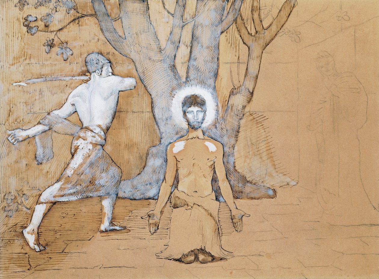 John Baptist'in kafasını kesme çalışması (Kalem, Mürekkep, Kurşun kalem ve sulu boya çizimi) by Pierre Puvis de Chavannes