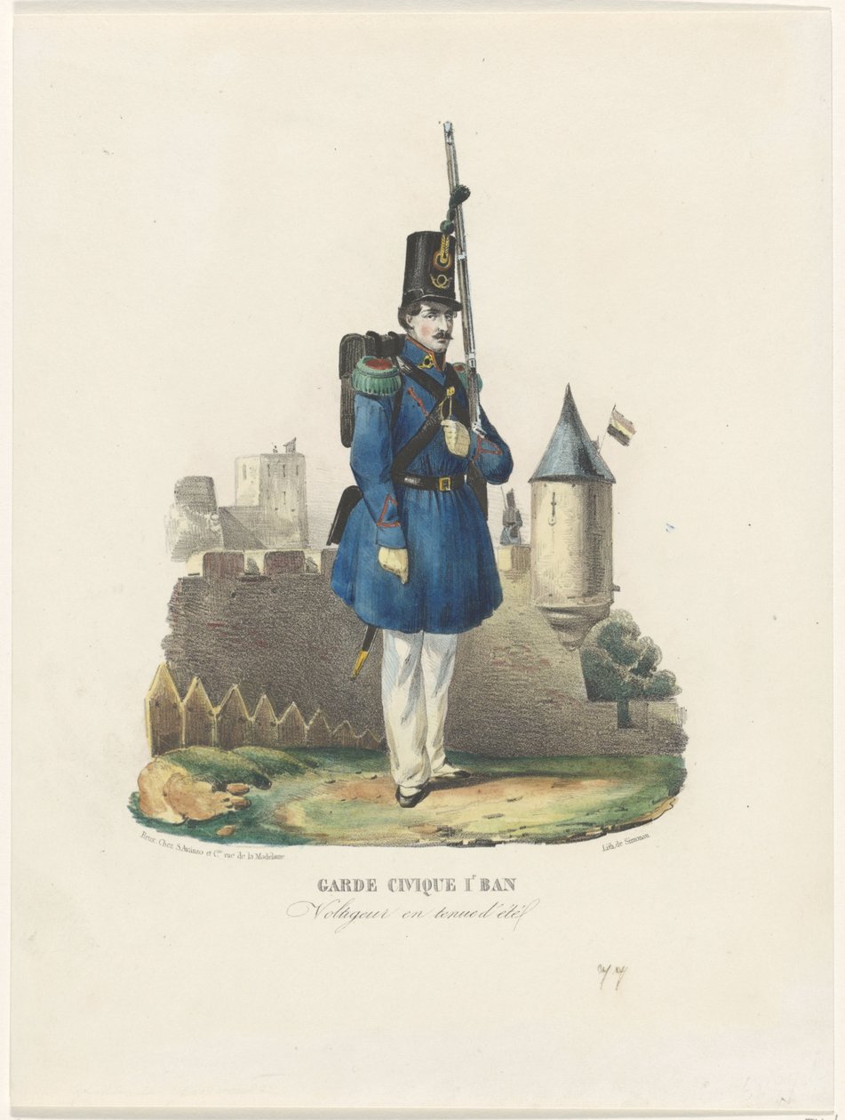 Belgische burgerwacht operasyon izle, 1830 Yazlık elbiseli Civic Guard 1r Ban / Voltigeur (nesnedeki başlık) by Pierre Simonau